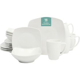 dinin16 Pieces - White Square Porcelain Dinnerware Set - Service for 4