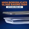Set of 4 - Rectangular Oven Safe Glass Bakeware Set with Grey Plastic Lids