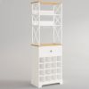 White/Natural Wine Bottle & Glass Rack Cabinet Bar Storage