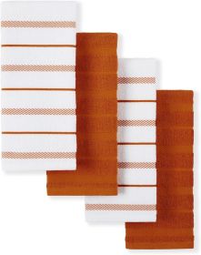 Kitchen Towel 4-Pack Set, Honey Orange/White, 16"x26"