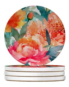 Peonies in Watercolor Large Sandstone Coasters Pack of 4 Absorbent Round Coasters Decor Gifts for Men or Women, 4 in, Multicolor
