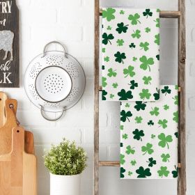 Green Clover Shamrock St. Patrick's Day Kitchen Towels Dish Towels, 18x26 Inch Farmhouse Holiday Spring Decoration Hand Towels Set of 2 (Color: Beige)