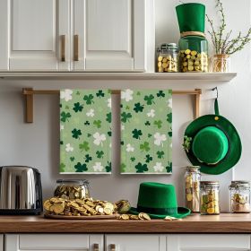 Green Clover Shamrock St. Patrick's Day Kitchen Towels Dish Towels, 18x26 Inch Farmhouse Holiday Spring Decoration Hand Towels Set of 2 (Color: Light Green)